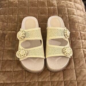 Marc Fisher Cream Woven Slide Sandals